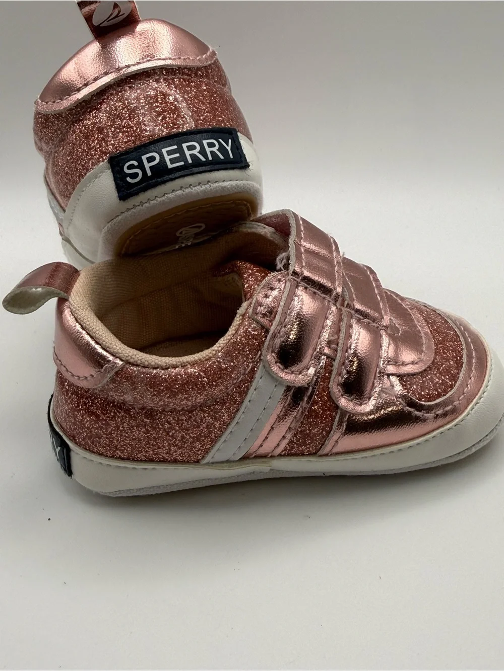 Sperry Toddler Rose Gold Glitter Velcro Sneakers